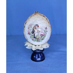 Egg Shell Art Flowers Birds Jewelry Vintage Handmade Decorated